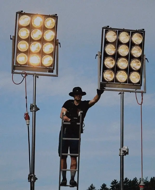 High up with big lights